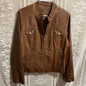 JouJou brown faux leather biker jacket Large